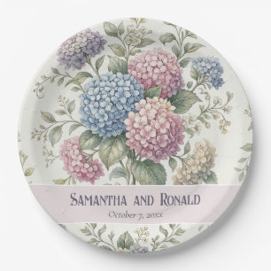 Delicate Hydrangea Flowers Wedding Paper Plate