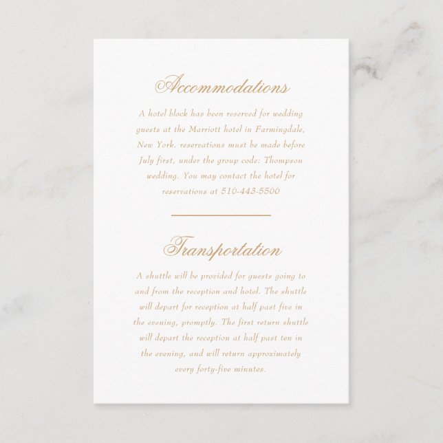 Delicate Ivory and Gold Script Wedding Direction Enclosure Card (Front)