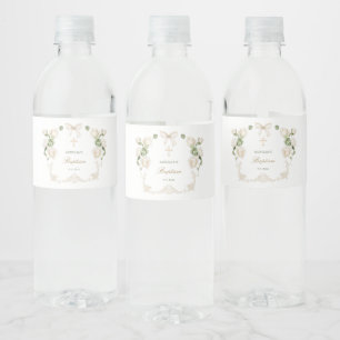 Delicate Ivory Roses Frame Baptism Water Bottle Label