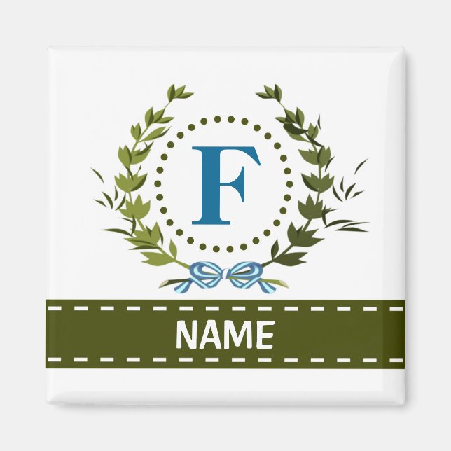 Delicate Ivy Wreath and Bow Name with Monogram F Magnet (Front)