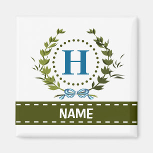 Delicate Ivy Wreath and Bow Name with Monogram H Magnet