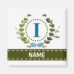 Delicate Ivy Wreath and Bow Name with Monogram I Magnet