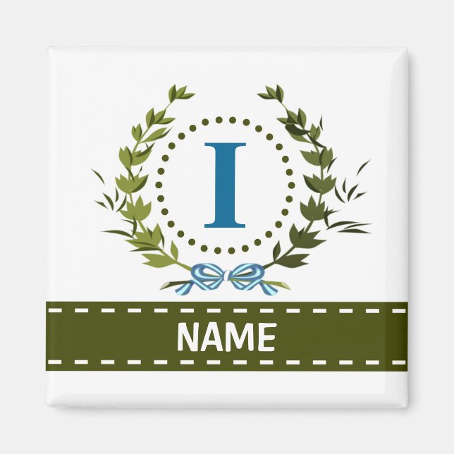 Delicate Ivy Wreath and Bow Name with Monogram I Magnet (Front)