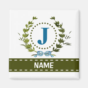 Delicate Ivy Wreath and Bow Name with Monogram J Magnet