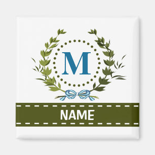 Delicate Ivy Wreath and Bow Name with Monogram M Magnet