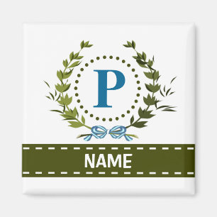 Delicate Ivy Wreath and Bow Name with Monogram P Magnet