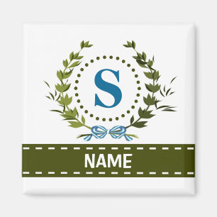 Delicate Ivy Wreath and Bow Name with Monogram S Magnet
