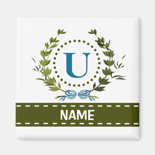 Delicate Ivy Wreath and Bow Name with Monogram U Magnet