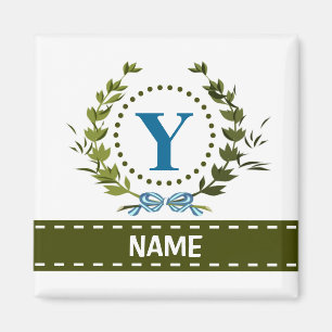 Delicate Ivy Wreath and Bow Name with Monogram Y Magnet