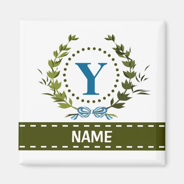 Delicate Ivy Wreath and Bow Name with Monogram Y Magnet (Front)