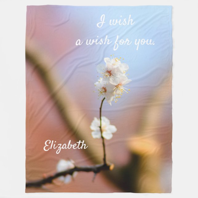 Delicate Japanese Apricot Blossoms Fleece Blanket (Front)