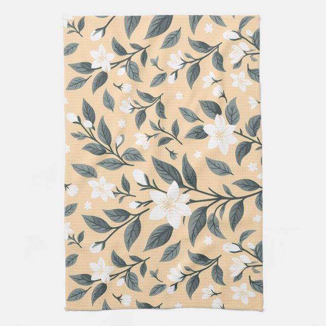 Delicate Jasmine Floral Pattern Kitchen Towel (Vertical)
