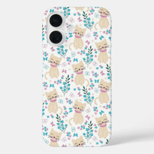 Delicate Kitten and Botanical Doodle iPhone 16 Case
