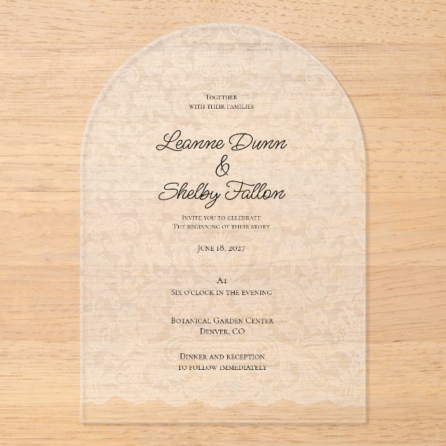 Delicate Lace Acrylic Wedding Invitations (Front)