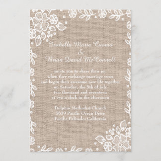 Delicate Lace Burlap Rustic Country Wedding Invitation