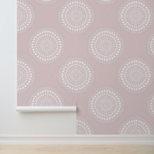 Delicate lace circular pattern in dusty soft pink wallpaper