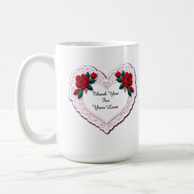 Delicate Lace Heart Card Coffee Mug (Left)