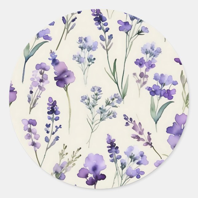 Delicate Lavender Dream Watercolor Floral Classic Round Sticker (Front)