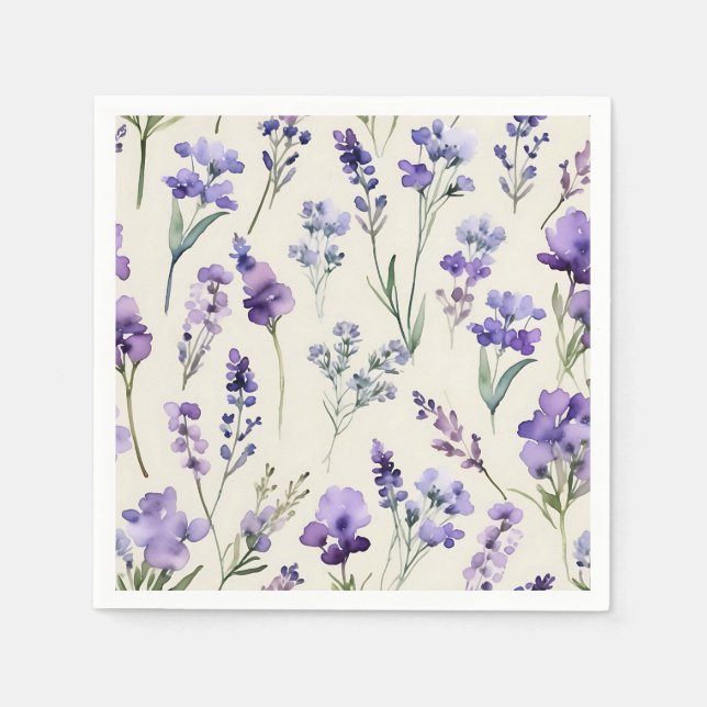 Delicate Lavender Dream Watercolor Floral Napkin (Front)