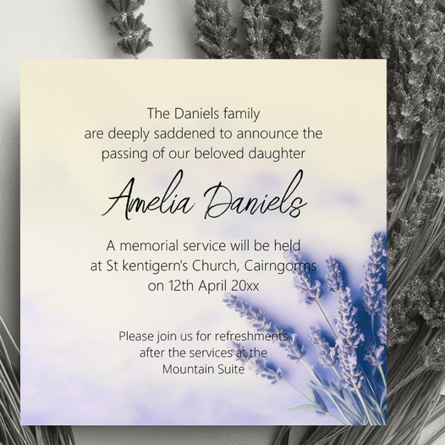 Delicate Lavender Funeral Announcement Card (Creator Uploaded)
