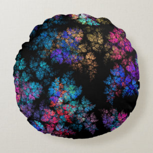 Delicate leaf ornaments - fractal round pillow