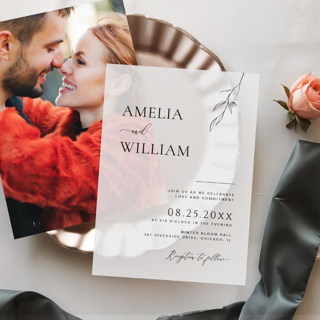 Delicate Leaf Sketch Simple Wedding Vellum Invitations (Creator Uploaded)