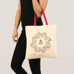 Delicate Leafy Botanical Wreath Monogram Tote Bag<br><div class="desc">Delicate leafy botanical branch wreath,  monogram tote bag. Customize text font style,  colour and size.</div>