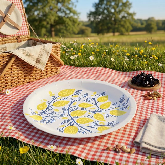 Delicate Lemon Vines Woodcut Effect Paper Plate (Delicate Lemon Vines Woodcut Effect Paper Plate)