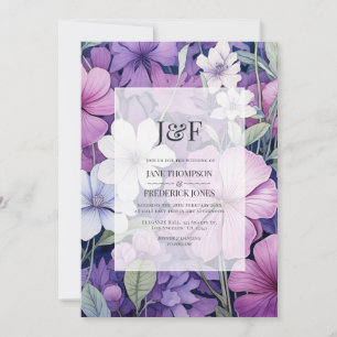 Delicate Lilac and Grey Floral Wedding Monogram Invitation
