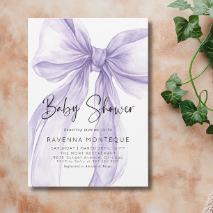 Delicate Lilac Bow Clean Personalized Baby Shower  Invitation