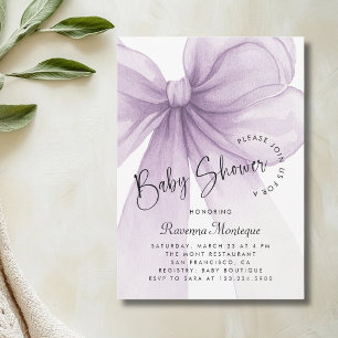 Delicate Lilac Bow Coquette Modern Baby Shower  Invitation