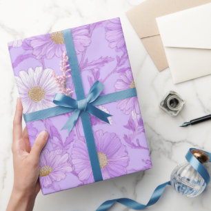 Delicate Lilac Daisy Cream Floral Pattern Wrapping Paper