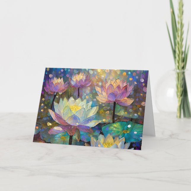 Delicate Lotus Flowers Blossoming in the Snow Card (Front)