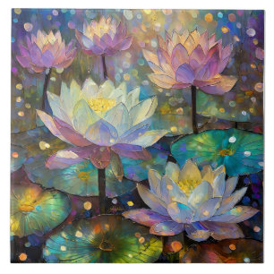 Delicate Lotus Flowers Blossoming in the Snow Tile