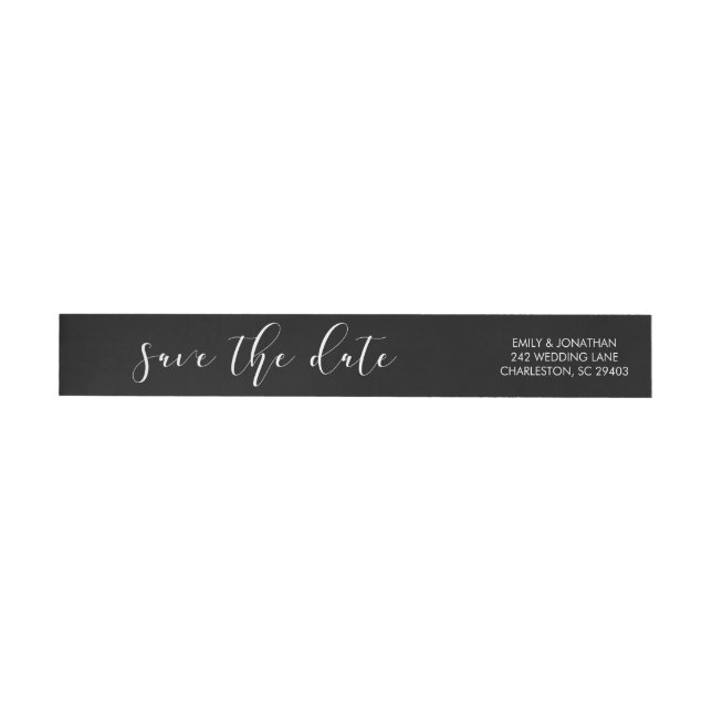 Delicate Love | Calligraphy Save the Date on Black Wrap Around Label (Individual)