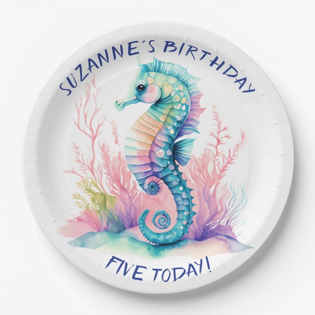 Delicate Marine Seahorse Personalized Paper Plate (Front)