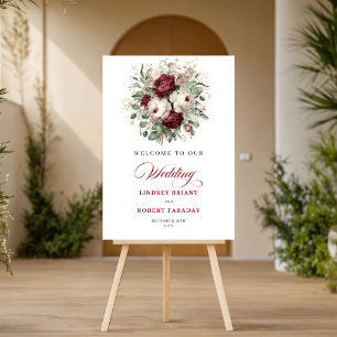 Delicate Marsala Floral Eucalyptus Wedding Welcome Poster