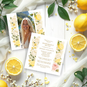Delicate Mediterranean Lemons Flowers Greenery Invitation