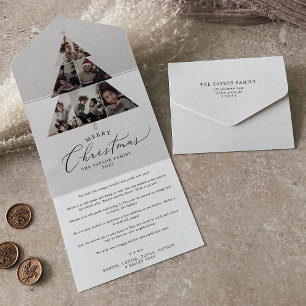 Delicate Merry Christmas Tree Multi Photo Holiday All In One Invitation