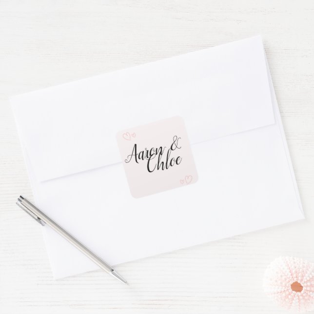 Delicate Minimalist Calligraphy Wedding Square Sticker (Envelope)