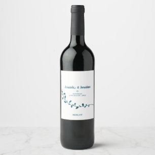 Delicate Minimalist Fern Branch Wedding Wine Label