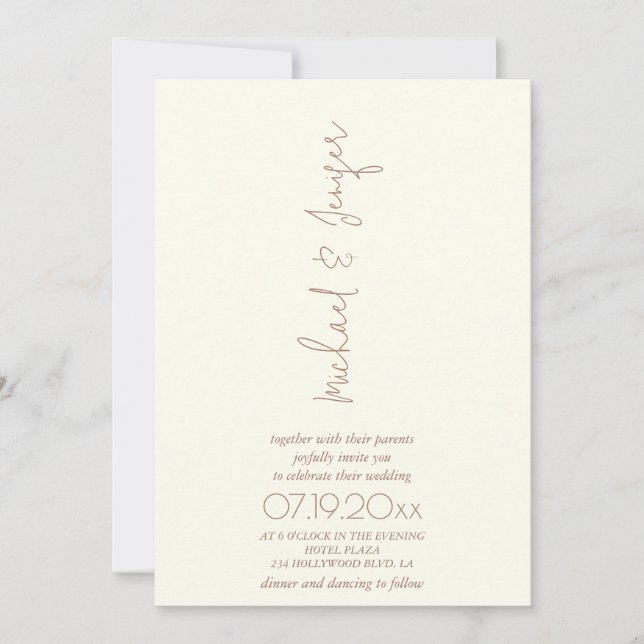 Delicate minimalist ivory neutral all in one invitation (Front)