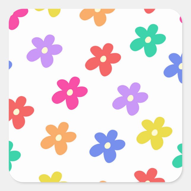 Delicate Minimalist Rainbow Daisy Flowers  Square Sticker (Front)