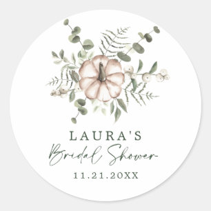 Delicate Minimalist Rustic Pumpkin Bridal Shower Classic Round Sticker