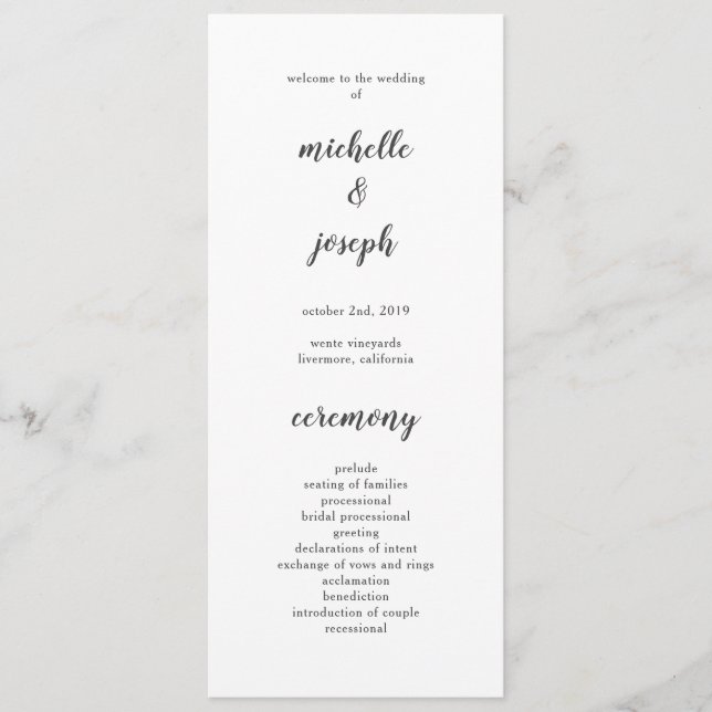 Delicate Minimalist Wedding Programs (Front)