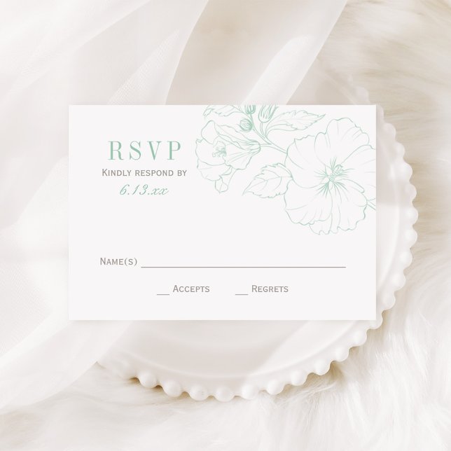 Delicate Mint Hibiscus Illustration Wedding RSVP Card (Creator Uploaded)