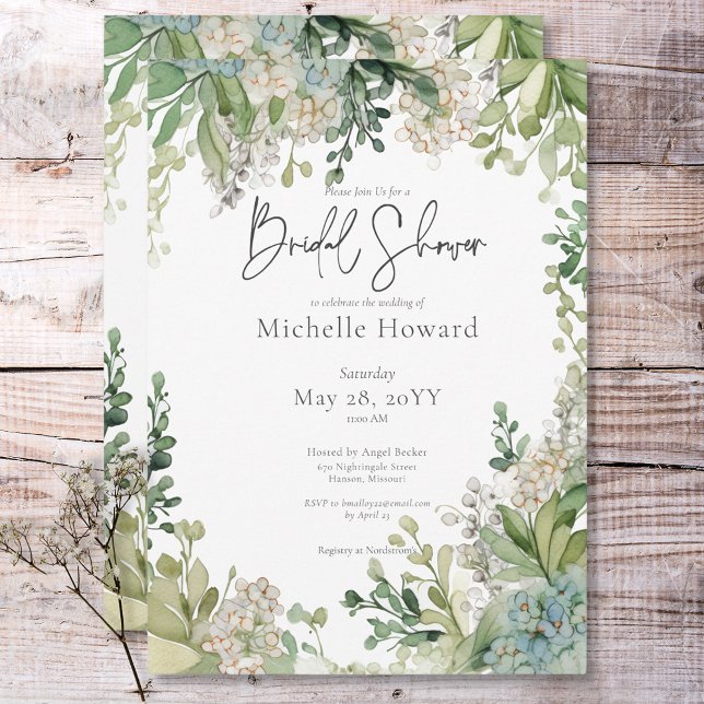 Delicate Modern Baby's Breath Green Bridal Shower Invitation (Delicate Modern Baby's Breath Green Bridal Shower Invitation)