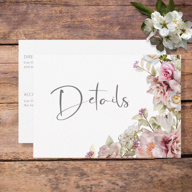 Delicate Modern Pink Blush Rose Lily Green Details Enclosure Card (Creator Uploaded)