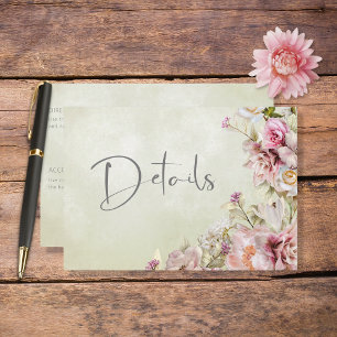 Delicate Modern Pink Blush Rose Lily Green Details Enclosure Card