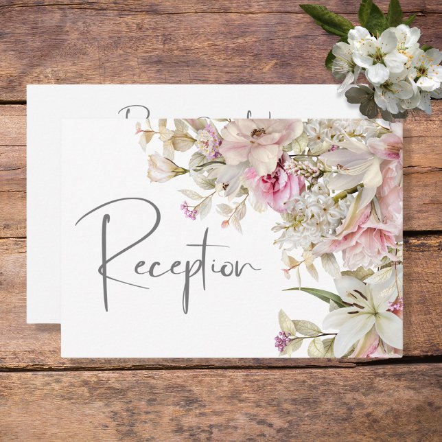 Delicate Modern Pink Blush Rose & Lily Reception Enclosure Card (Creator Uploaded)